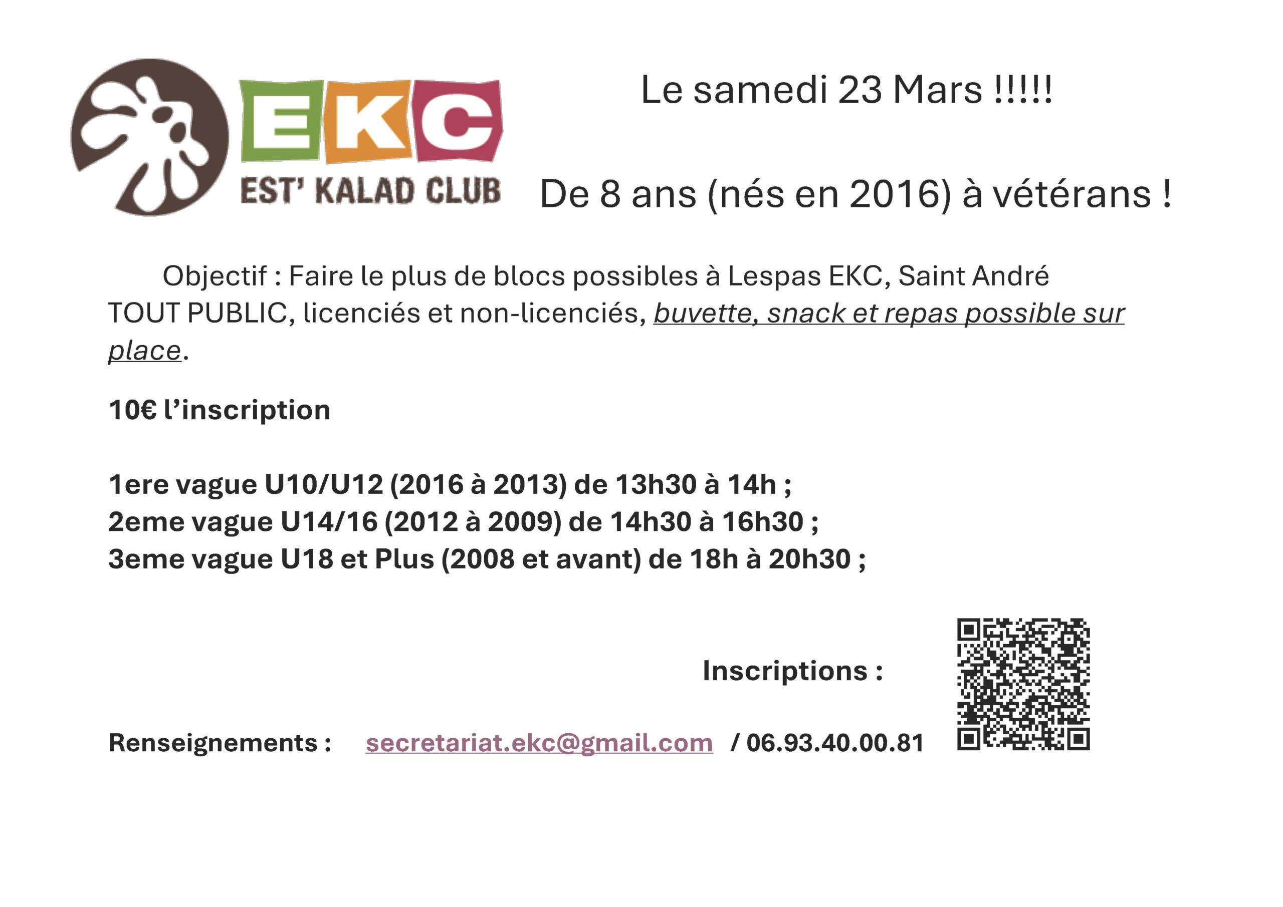 Cont&rsquo;Est de bloc EKC – Samedi 23 mars 2024